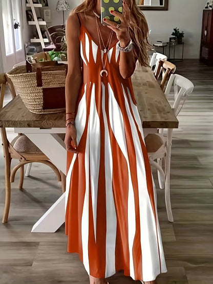 LUNE Tryckt Maxi Cami-klänning – smal passform, hög midja, lång siluett 👗