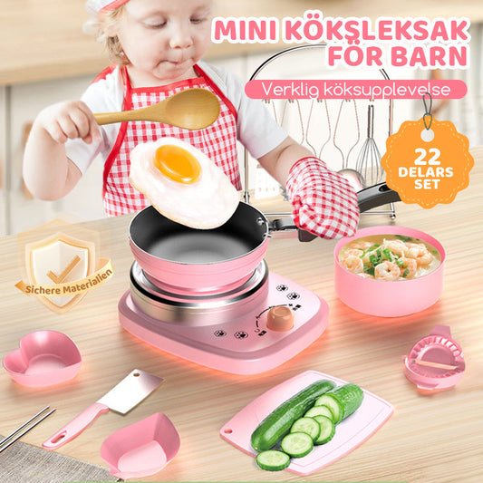 👧🏻 55% REA NU! 🎁 Mini-Köksleksak 22-delars Set - Äkta Ljud & Belysning, Perfekt Present för Barns Kreativa Lek 🍳✨