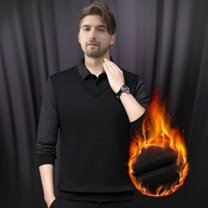 🎁Herrskjorta med slagmönster och imitation, tvådelad stickad