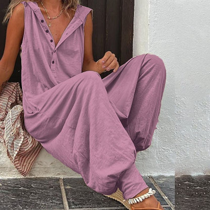 🌸 BEGRÄNSAD TID 50% RABATT! 💥 Dam Avslappnad Huvlös Ärmäslös Jumpsuit – Lös Passform, Andningsbar & Snygg 🌿