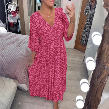💖SISTA DAGENS REA 50 % RABATT💖Lång klänning i bohemisk stil med V-ringning och knytning i midjan