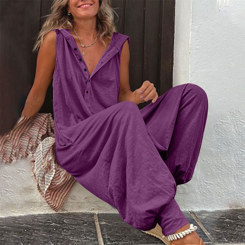 🌸 BEGRÄNSAD TID 50% RABATT! 💥 Dam Avslappnad Huvlös Ärmäslös Jumpsuit – Lös Passform, Andningsbar & Snygg 🌿