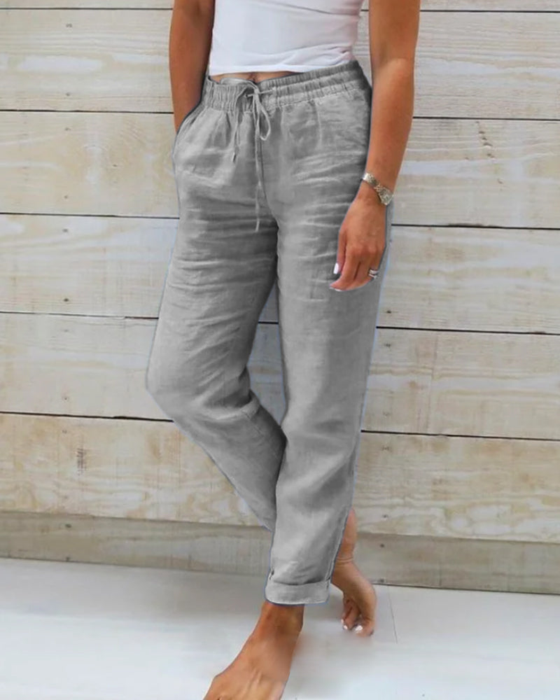 🌿 Nya dambyxor i bomull och linne med dragsko 👖