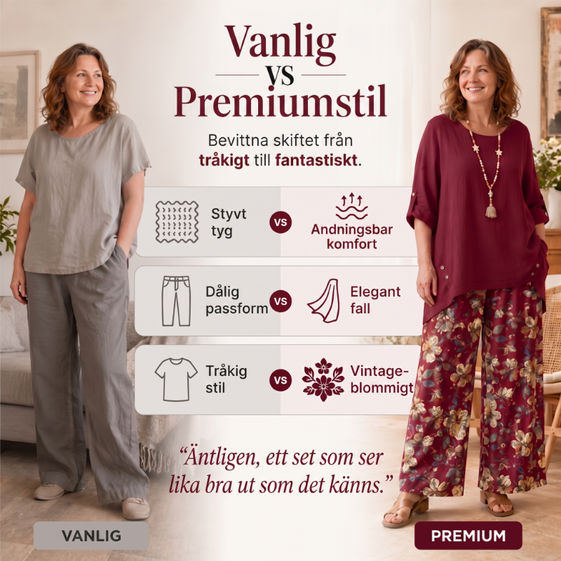 👚 50% RABATT NU! 🌿Damset med topp och byxor i bomull och linne, halvärmad – Andningsbart och lätt – Perfekt för sommaren, kontoret eller vardagliga dagar – avslappnad passform med naturlig textur 🌸✨