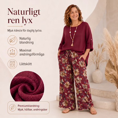 👚 50% RABATT NU! 🌿Damset med topp och byxor i bomull och linne, halvärmad – Andningsbart och lätt – Perfekt för sommaren, kontoret eller vardagliga dagar – avslappnad passform med naturlig textur 🌸✨