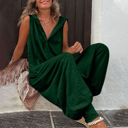 🌸 BEGRÄNSAD TID 50% RABATT! 💥 Dam Avslappnad Huvlös Ärmäslös Jumpsuit – Lös Passform, Andningsbar & Snygg 🌿