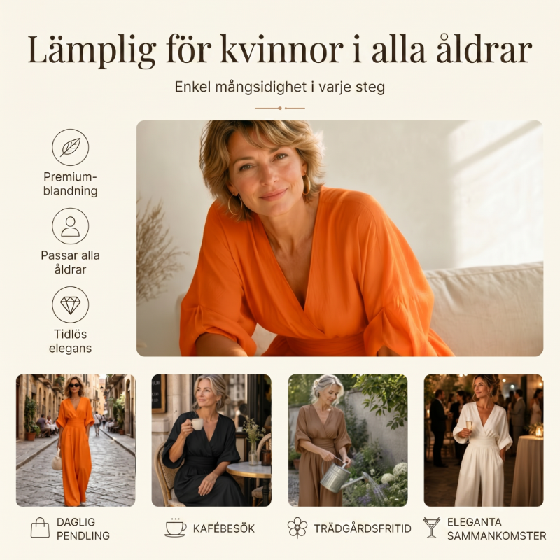 Jumpsuit för damer med V-ringning, hög midja och vida ben