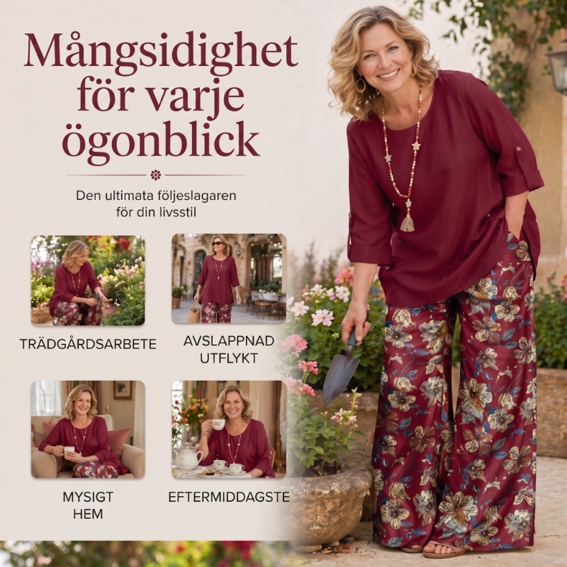 👚 50% RABATT NU! 🌿Damset med topp och byxor i bomull och linne, halvärmad – Andningsbart och lätt – Perfekt för sommaren, kontoret eller vardagliga dagar – avslappnad passform med naturlig textur 🌸✨