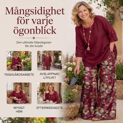 👚 50% RABATT NU! 🌿Damset med topp och byxor i bomull och linne, halvärmad – Andningsbart och lätt – Perfekt för sommaren, kontoret eller vardagliga dagar – avslappnad passform med naturlig textur 🌸✨
