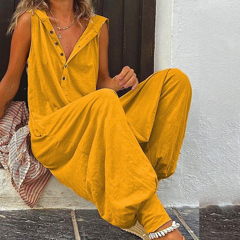 🌸 BEGRÄNSAD TID 50% RABATT! 💥 Dam Avslappnad Huvlös Ärmäslös Jumpsuit – Lös Passform, Andningsbar & Snygg 🌿