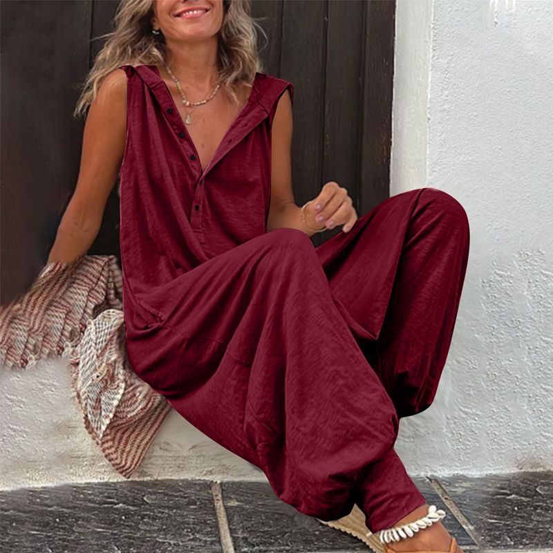 🌸 BEGRÄNSAD TID 50% RABATT! 💥 Dam Avslappnad Huvlös Ärmäslös Jumpsuit – Lös Passform, Andningsbar & Snygg 🌿
