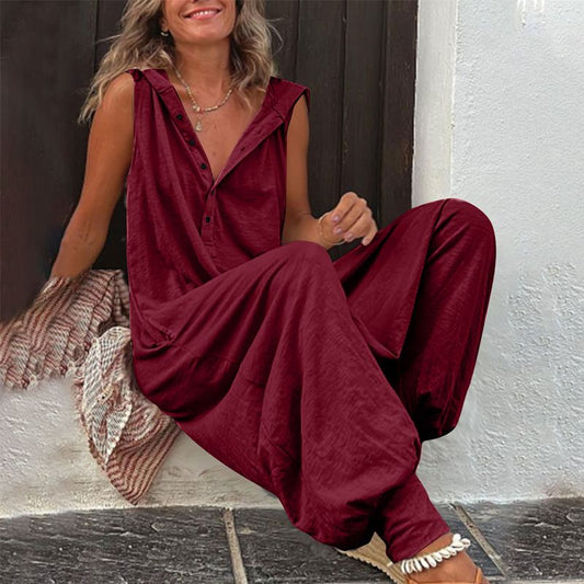 🌸 BEGRÄNSAD TID 50% RABATT! 💥 Dam Avslappnad Huvlös Ärmäslös Jumpsuit – Lös Passform, Andningsbar & Snygg 🌿