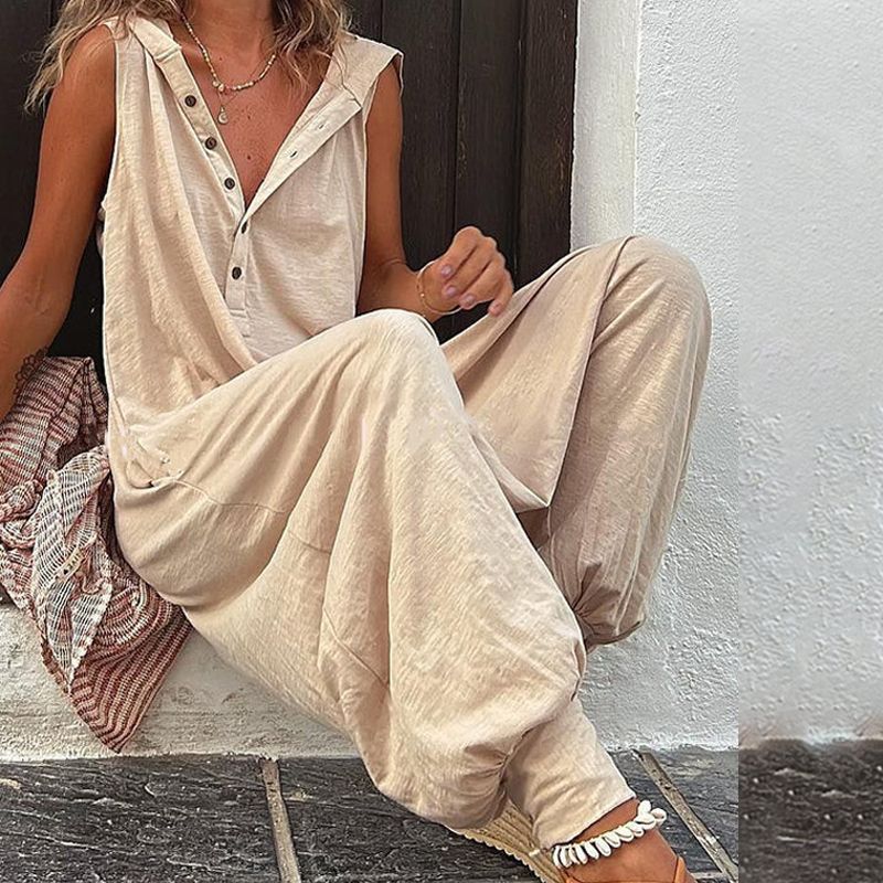 🌸 BEGRÄNSAD TID 50% RABATT! 💥 Dam Avslappnad Huvlös Ärmäslös Jumpsuit – Lös Passform, Andningsbar & Snygg 🌿