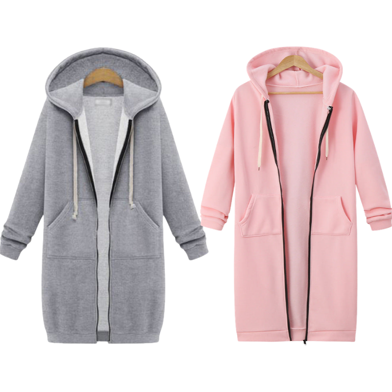 🔥✨Fleece-tröjor med huva och dragkedja för damer