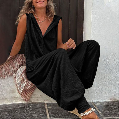 🌸 BEGRÄNSAD TID 50% RABATT! 💥 Dam Avslappnad Huvlös Ärmäslös Jumpsuit – Lös Passform, Andningsbar & Snygg 🌿
