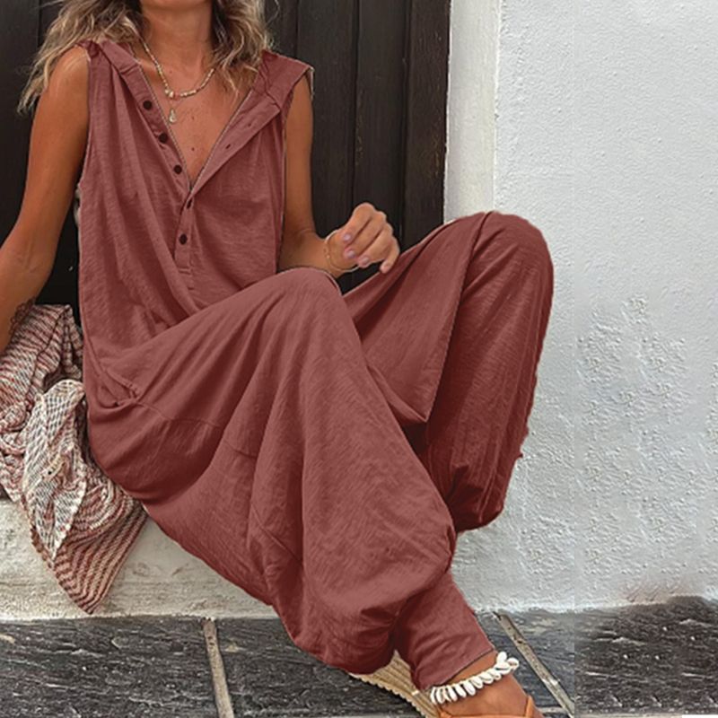 🌸 BEGRÄNSAD TID 50% RABATT! 💥 Dam Avslappnad Huvlös Ärmäslös Jumpsuit – Lös Passform, Andningsbar & Snygg 🌿