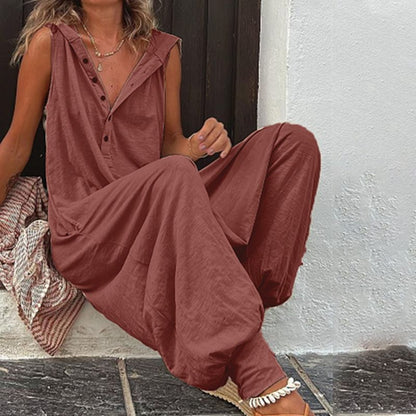 🌸 BEGRÄNSAD TID 50% RABATT! 💥 Dam Avslappnad Huvlös Ärmäslös Jumpsuit – Lös Passform, Andningsbar & Snygg 🌿