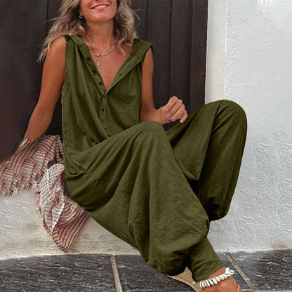 🌸 BEGRÄNSAD TID 50% RABATT! 💥 Dam Avslappnad Huvlös Ärmäslös Jumpsuit – Lös Passform, Andningsbar & Snygg 🌿