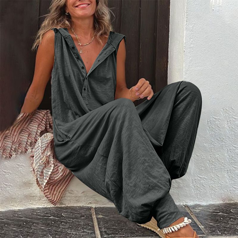 🌸 BEGRÄNSAD TID 50% RABATT! 💥 Dam Avslappnad Huvlös Ärmäslös Jumpsuit – Lös Passform, Andningsbar & Snygg 🌿