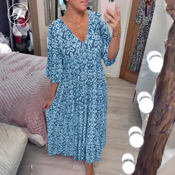 💖SISTA DAGENS REA 50 % RABATT💖Lång klänning i bohemisk stil med V-ringning och knytning i midjan