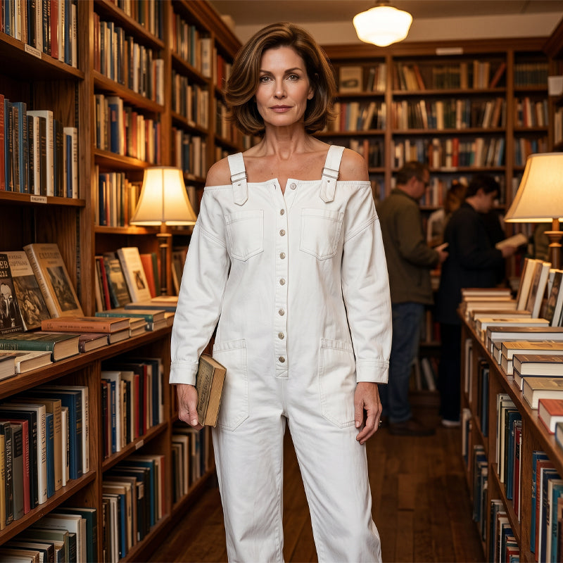 🔥✨ Cold-shoulder jumpsuit med vida ben & fickor – luftig komfort och stilren elegans för sommaren ☀️