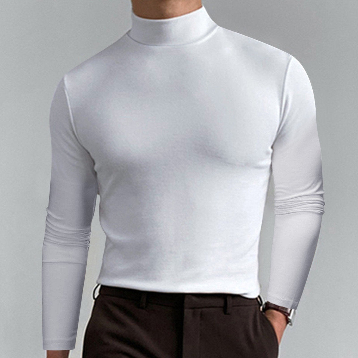 Ny Långärmad T-shirt med hög hals Smal Fit för män