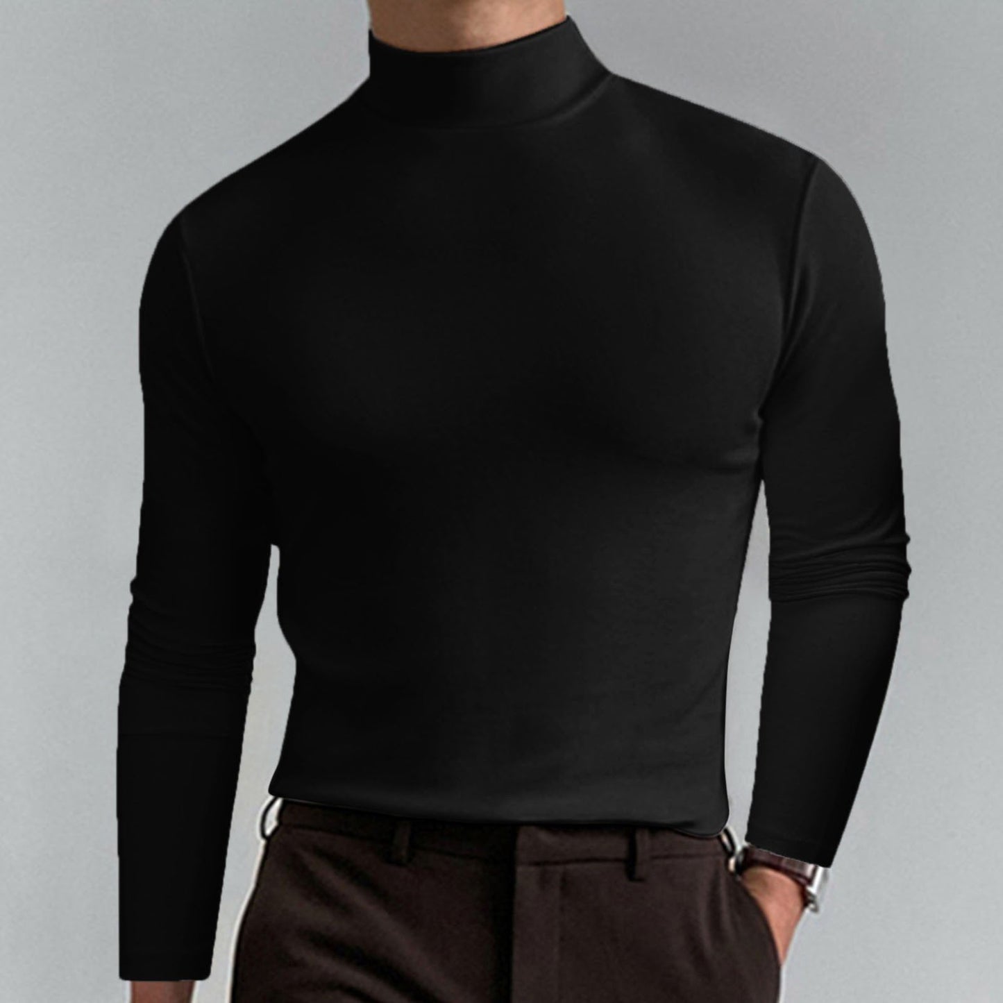 Ny Långärmad T-shirt med hög hals Smal Fit för män