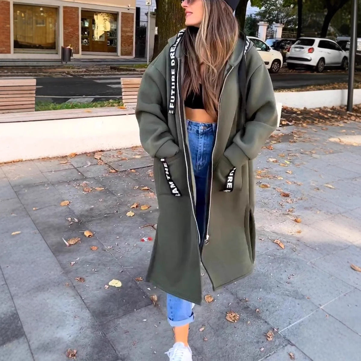 🔥Essentiella outfits för dejter✨ Lång tröja med huva för dam🍂 och axelbandslös topp