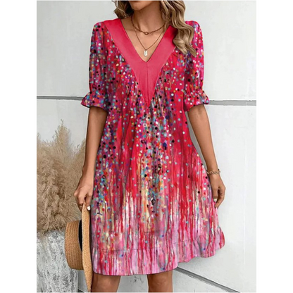 💕 V-Neck Flowy Mini-klänningar för kvinnor