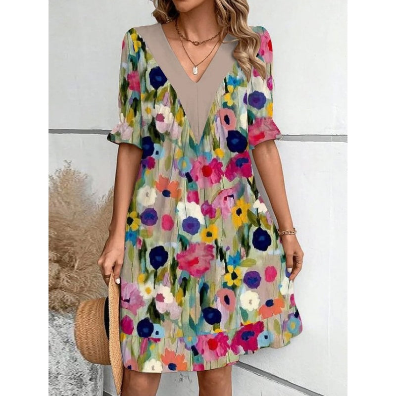 💕 V-Neck Flowy Mini-klänningar för kvinnor