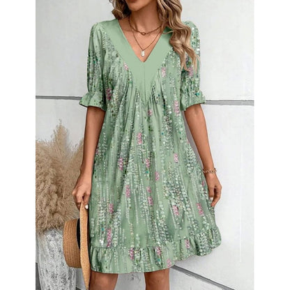 💕 V-Neck Flowy Mini-klänningar för kvinnor