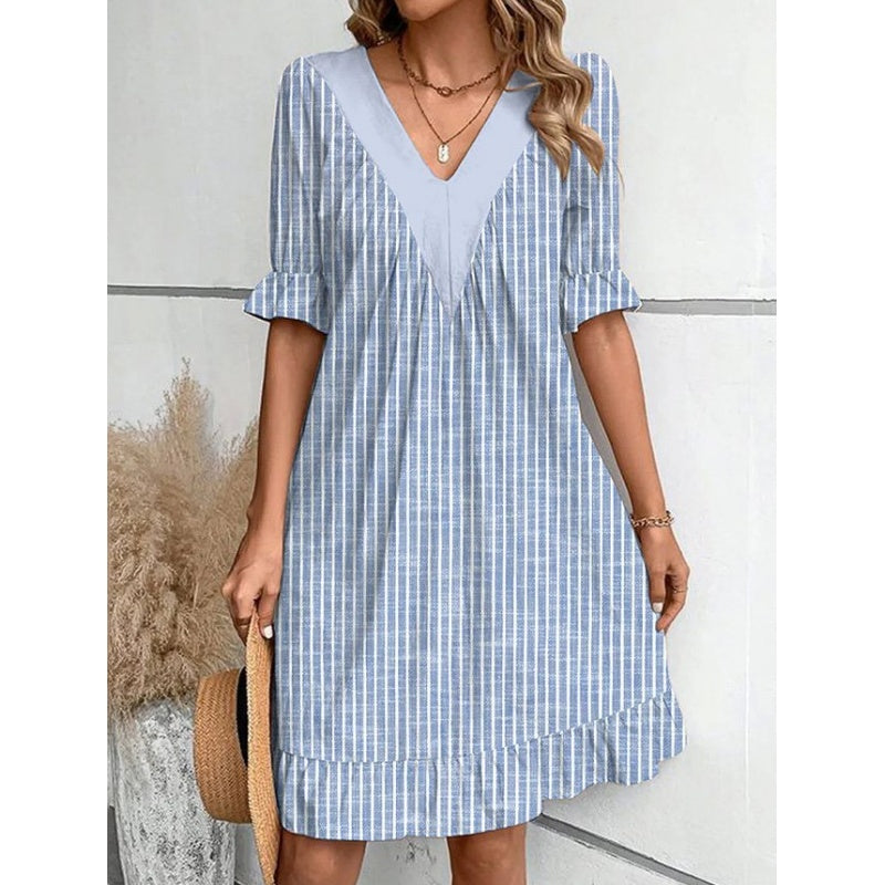 💕 V-Neck Flowy Mini-klänningar för kvinnor