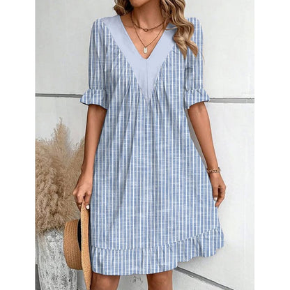 💕 V-Neck Flowy Mini-klänningar för kvinnor