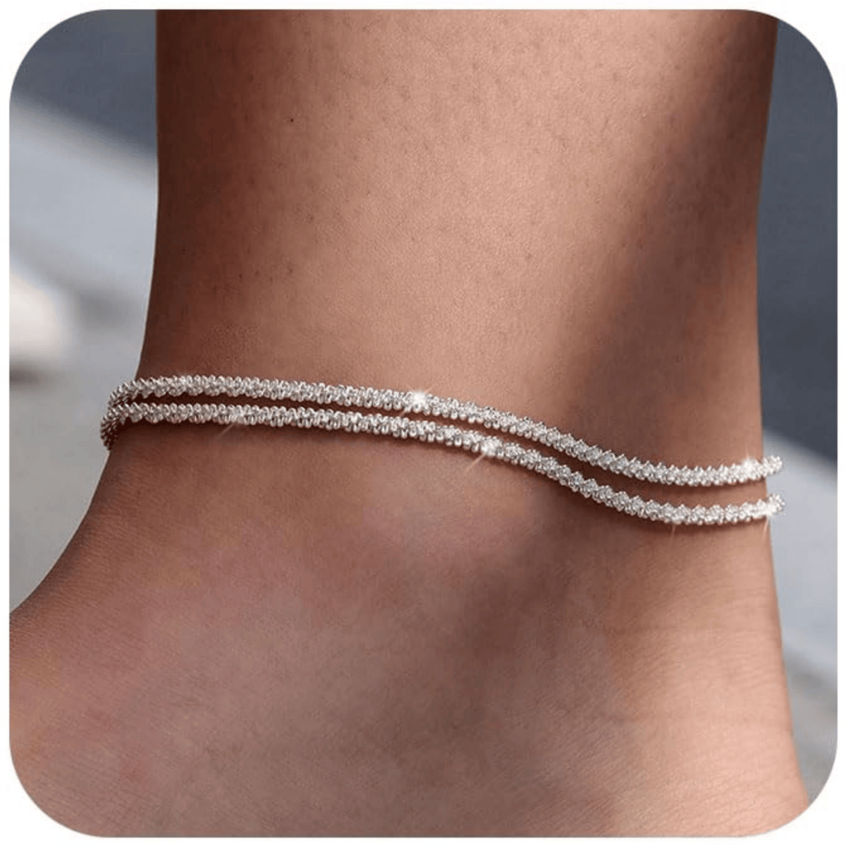 ✨ Vackert skiktat vattentätt ankelarmband – Sommarglitter, Justerbar Passform & Unik Design 🏖️