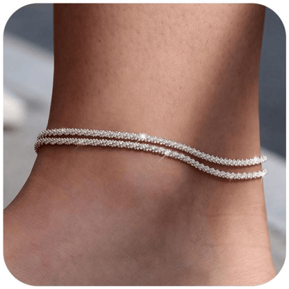 ✨ Vackert skiktat vattentätt ankelarmband – Sommarglitter, Justerbar Passform & Unik Design 🏖️