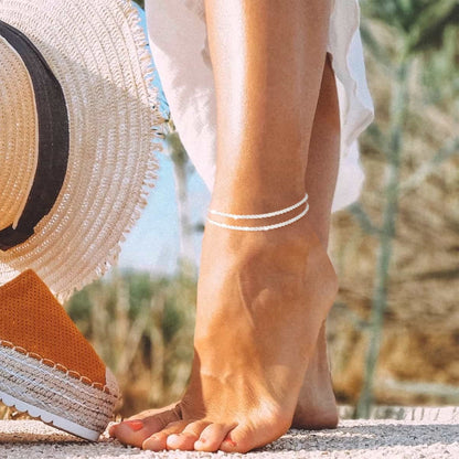 ✨ Vackert skiktat vattentätt ankelarmband – Sommarglitter, Justerbar Passform & Unik Design 🏖️