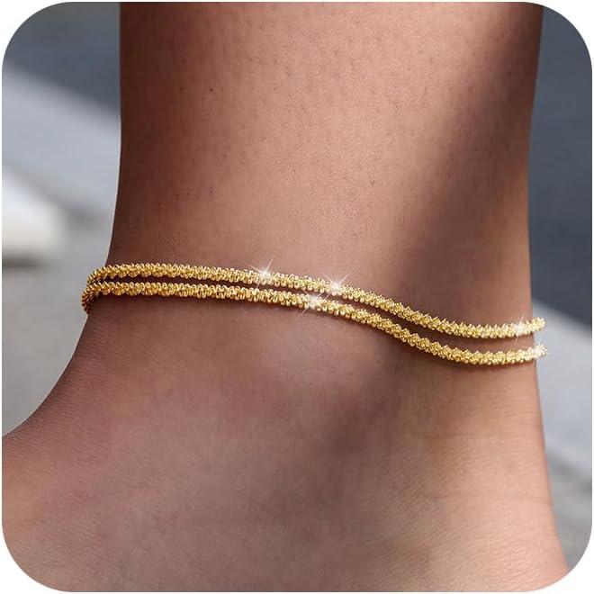 ✨ Vackert skiktat vattentätt ankelarmband – Sommarglitter, Justerbar Passform & Unik Design 🏖️