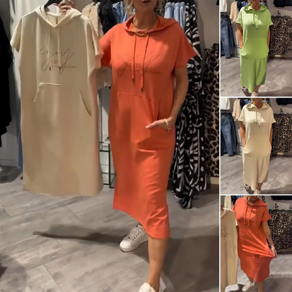 Enkel men elegant långklänning med huva – Släpp kompromisserna, välj komfort Mjuk, andas och lätt att ha på sig!