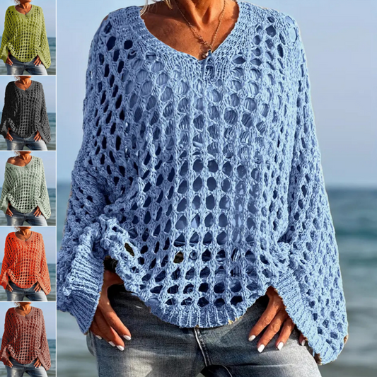 👚 50% RABATT! 🧶 Kvinnor Casual Solid Color Crochet Stickad Topp – Luftig Design, Bekväm Passform & Perfekt För Sommar & Vardag 🌸