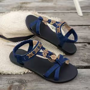 👡 50% RABATT NU! 🌸 Kvinnors runda tå platta andningsbara sandaler✨🌿