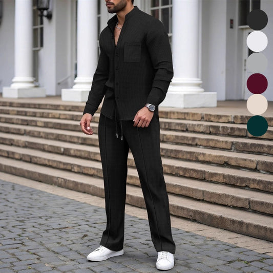 🎁2026 Nyheter 50 % RABATT💥🔥Herrkläder, vardagligt våffelskjortor och byxor, 2-delars set👔