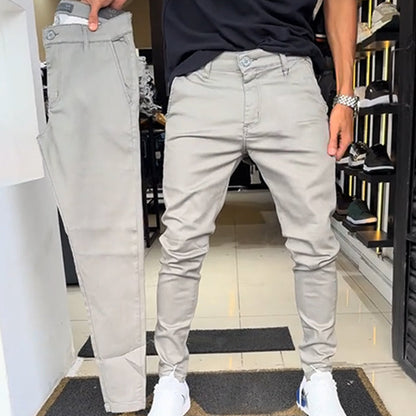 🔥Slim-fit casualbyxor i enfärgat tyg för herr