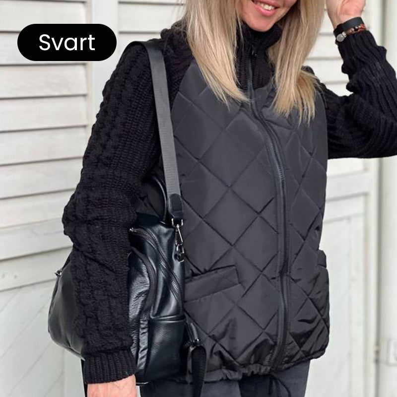 Stickad Patchwork Puffig Jacka för Kvinnor