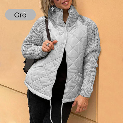 Stickad Patchwork Puffig Jacka för Kvinnor