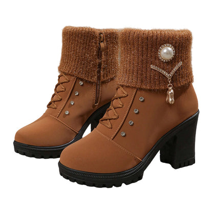 🖤 Black Friday 50% Rabatt für eine begrenzte Zeit 🔥Warm gefütterte Damenstiefeletten mit Blockabsatz
