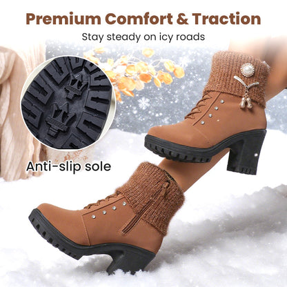🖤 Black Friday 50% Rabatt für eine begrenzte Zeit 🔥Warm gefütterte Damenstiefeletten mit Blockabsatz