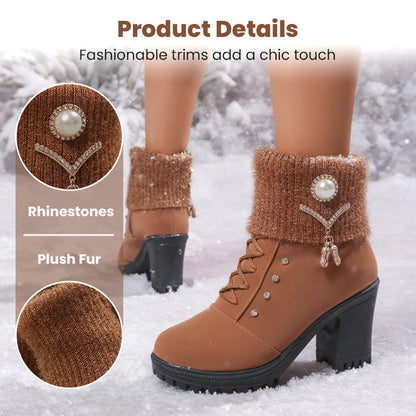 🖤 Black Friday 50% Rabatt für eine begrenzte Zeit 🔥Warm gefütterte Damenstiefeletten mit Blockabsatz
