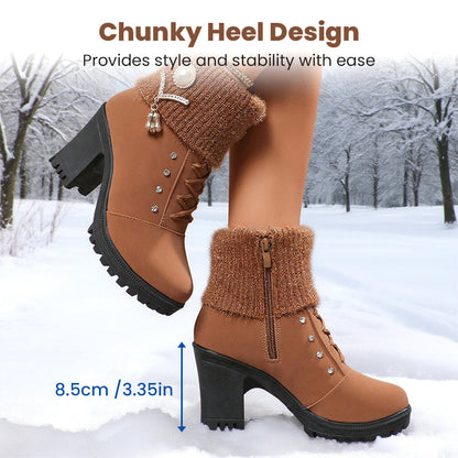 🖤 Black Friday 50% Rabatt für eine begrenzte Zeit 🔥Warm gefütterte Damenstiefeletten mit Blockabsatz