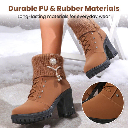 🖤 Black Friday 50% Rabatt für eine begrenzte Zeit 🔥Warm gefütterte Damenstiefeletten mit Blockabsatz