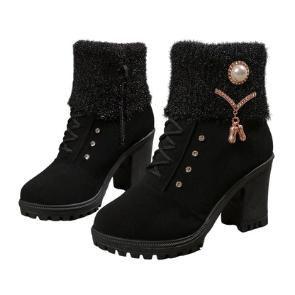 🖤 Black Friday 50% Rabatt für eine begrenzte Zeit 🔥Warm gefütterte Damenstiefeletten mit Blockabsatz